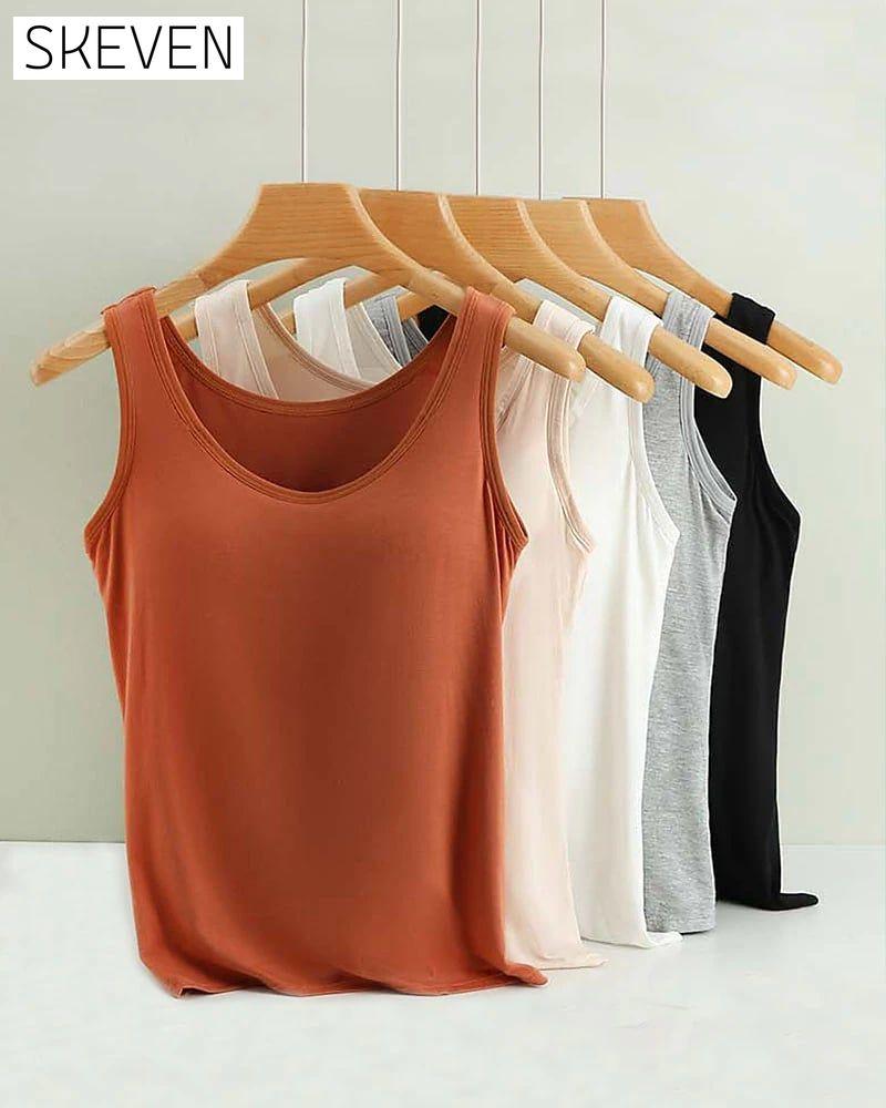 Women's Tank Top with Built-In Bra, Sleeveless Casual Basic Round Neck Regular