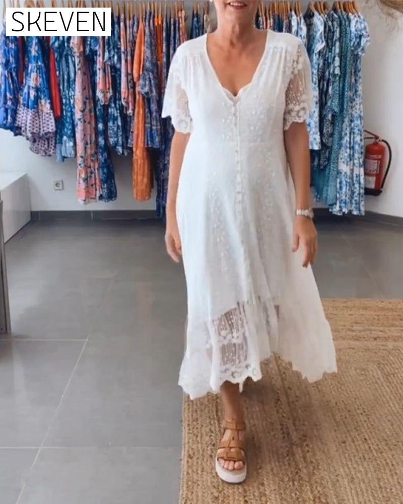 Deep V buttoned flowy dress