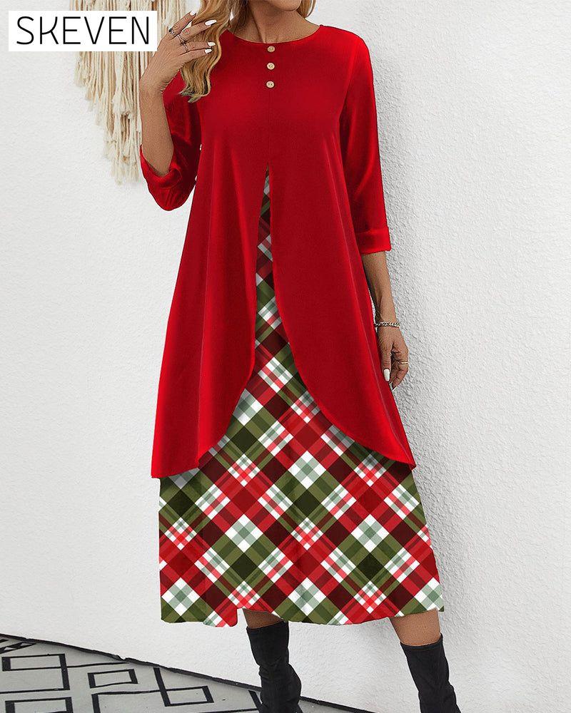 Robe trapèze rouge à carreaux 2 en 1 en velours