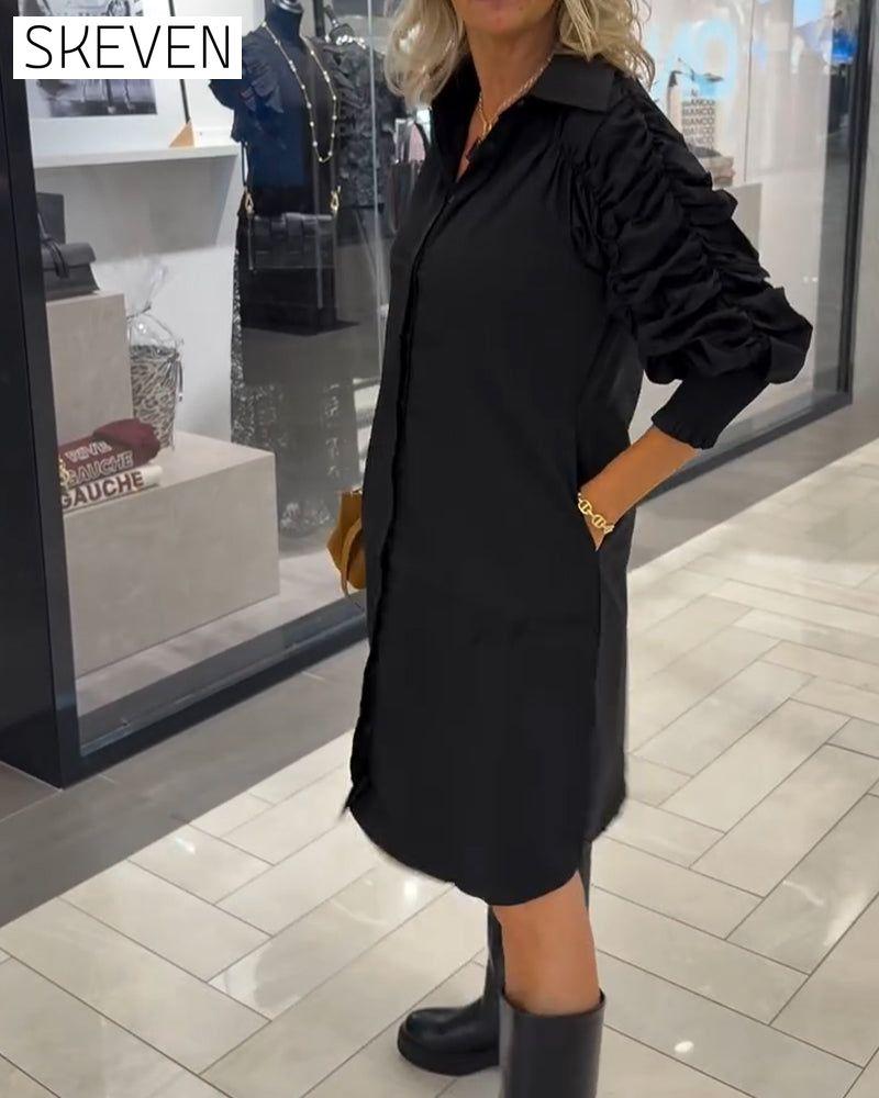 Modisches Hemdkleid mit Reverskragen in Unifarbe