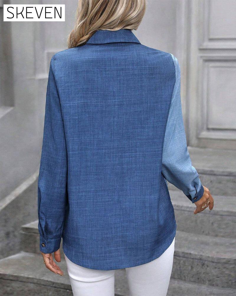 Einreihige Bluse mit Farbblock-Revers