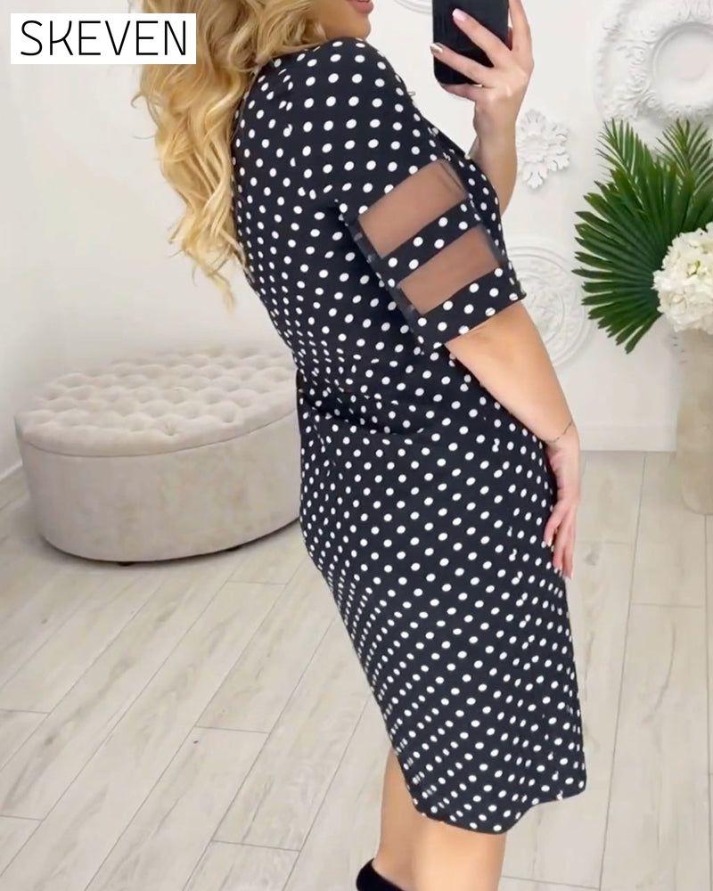 Midikleid mit Polka-Dot-Muster und transparenten Ärmeln