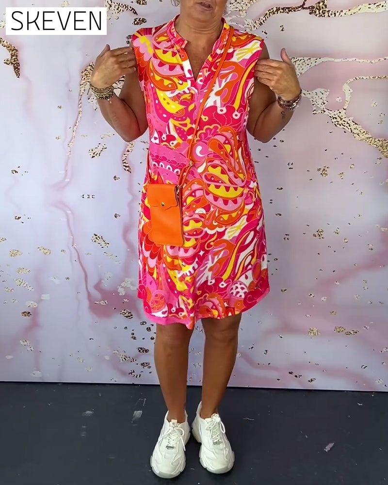 Elegantes, ärmelloses Kleid mit Print und V-Ausschnitt