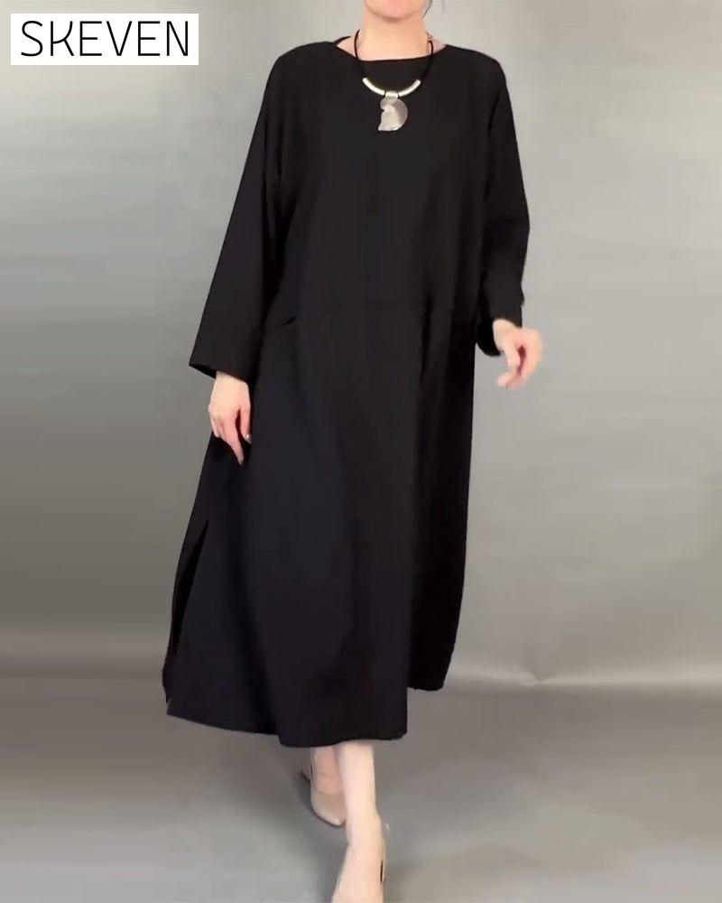 Plus Size Kleid in lockerer Knopfleiste, einfarbig