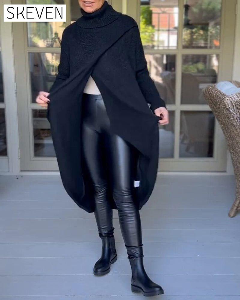 High neck long pullover