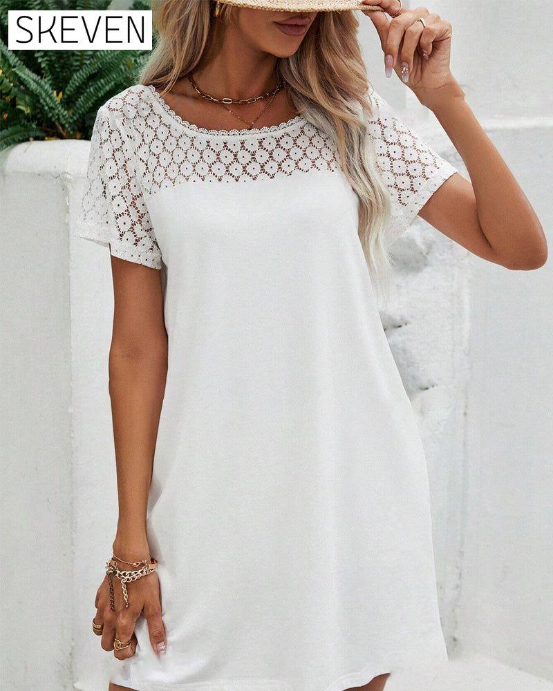 Round Neck V-Back Patchwork Dress