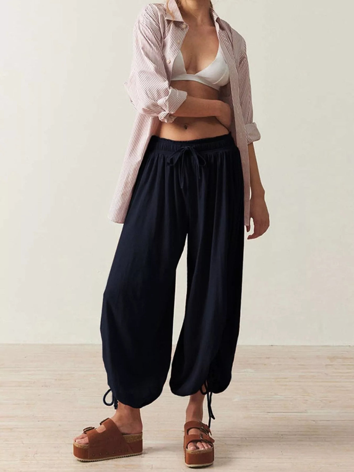 Ruched Drawstring Harem Pants