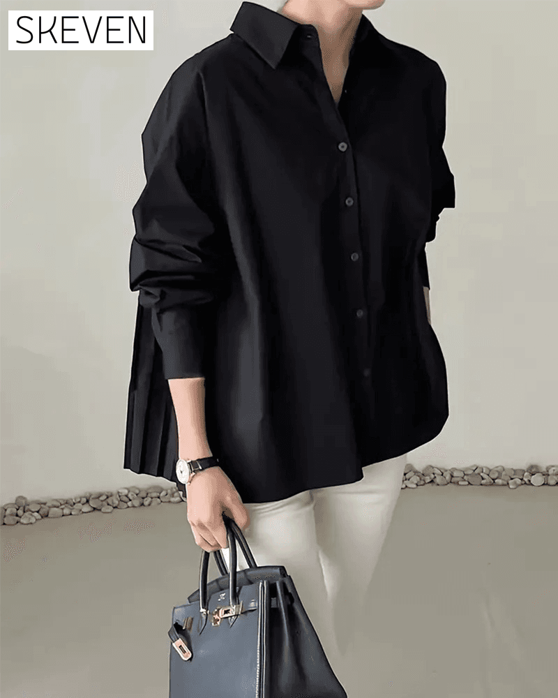 Stylish Solid Color Pleated Blouse