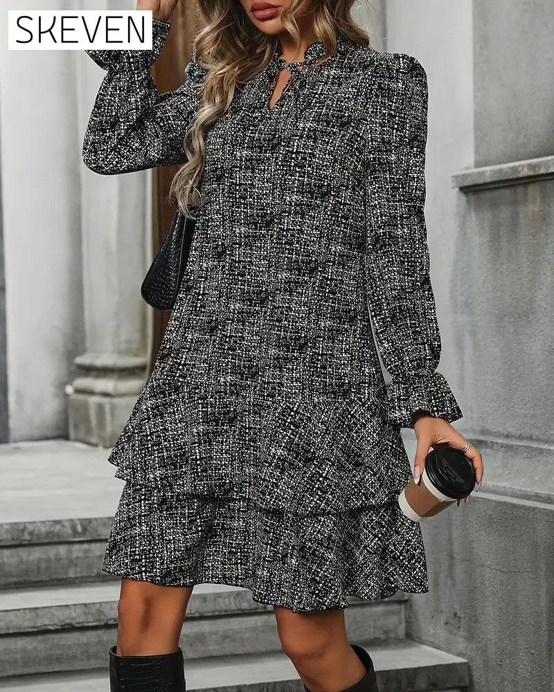 Elegant Flared Sleeve Striped Dress