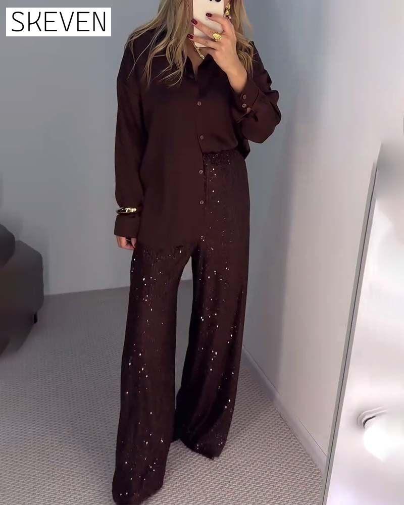 Lässige Paillettenhose mit weitem Bein