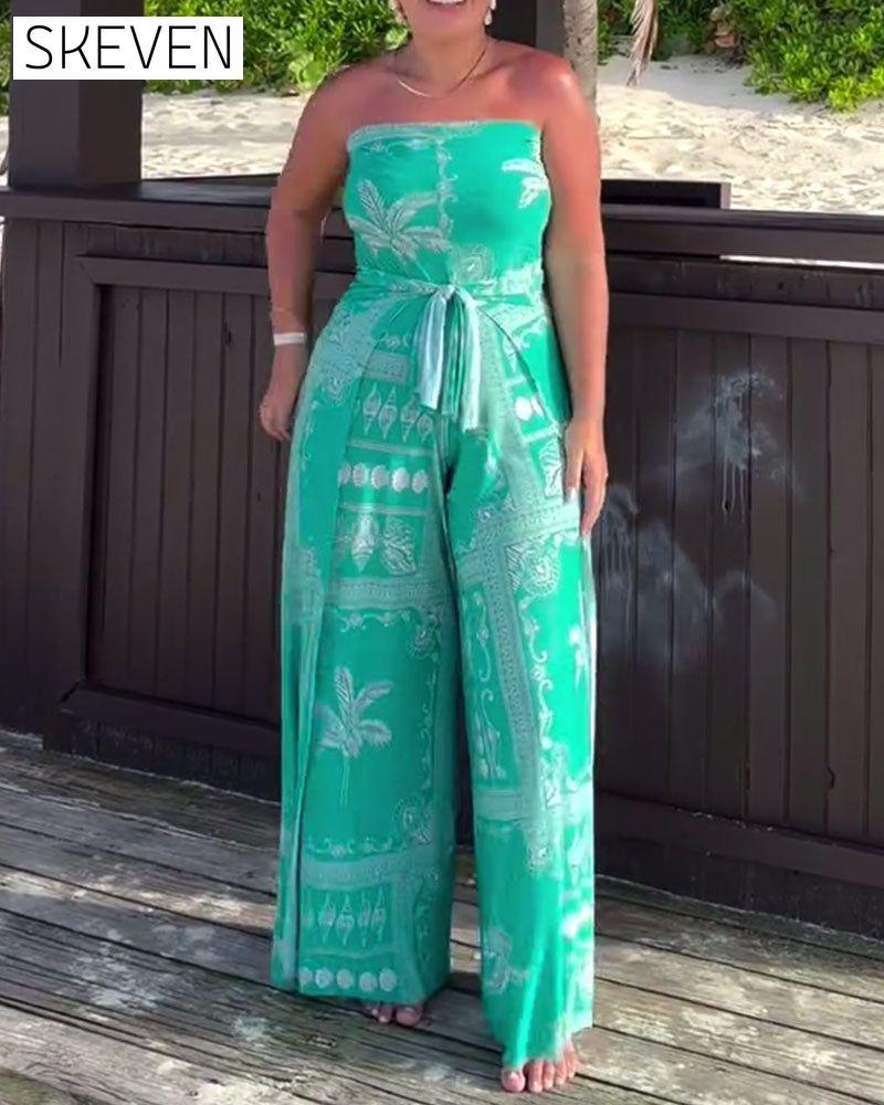 Personalized And Elegant Chest-Wrapped Printed Swimsuit