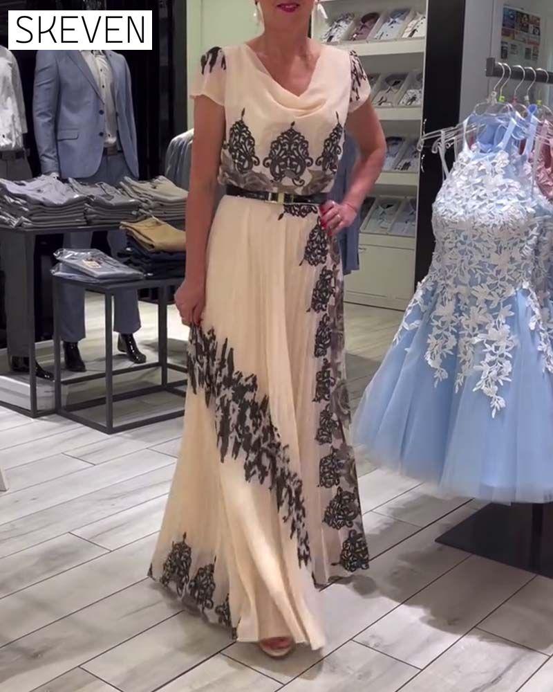 Vintage print pleated elegant dress