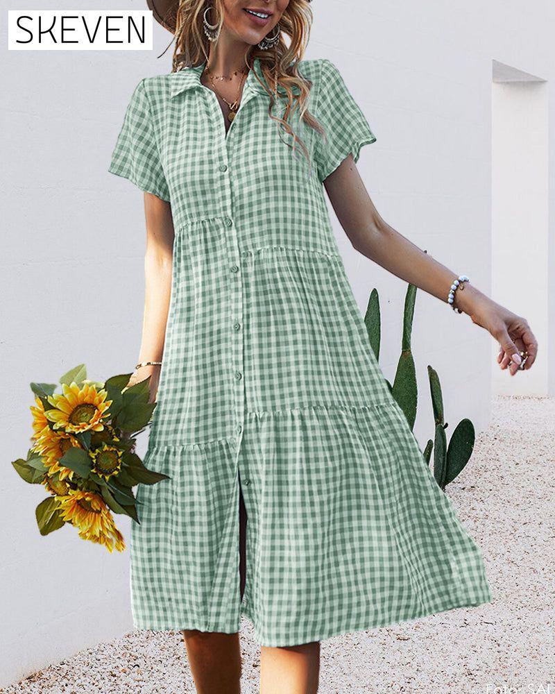 robe chemise décontractée à carreaux