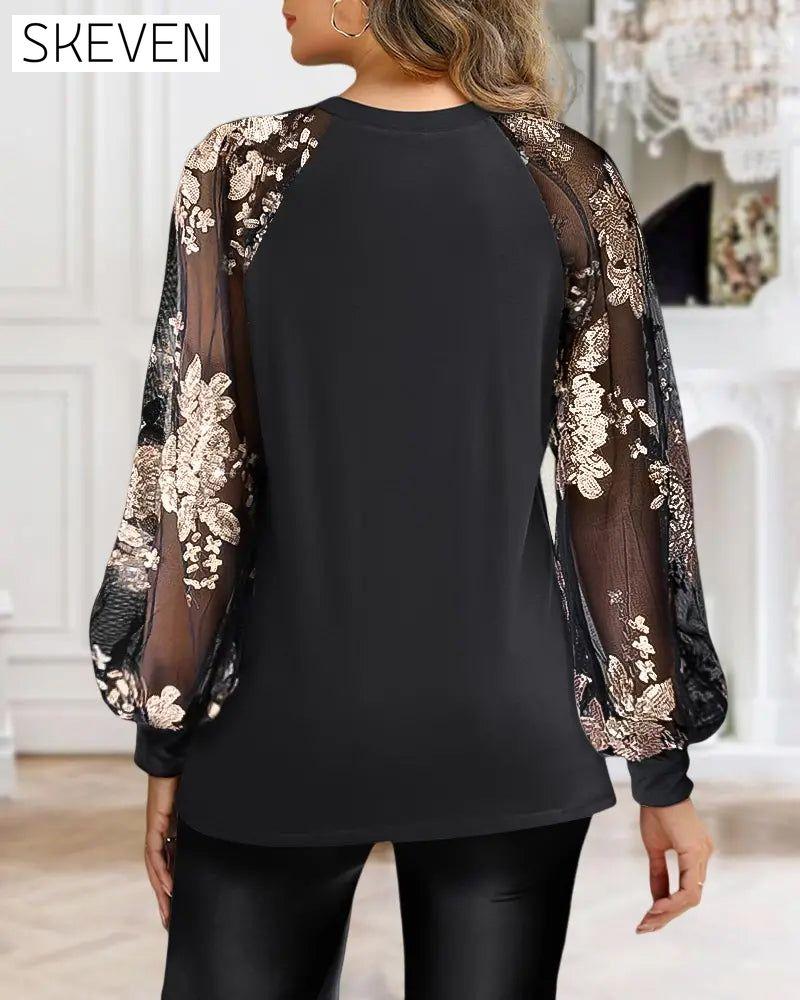 Modische Bluse mit Rundhalsausschnitt und langen Ärmeln
