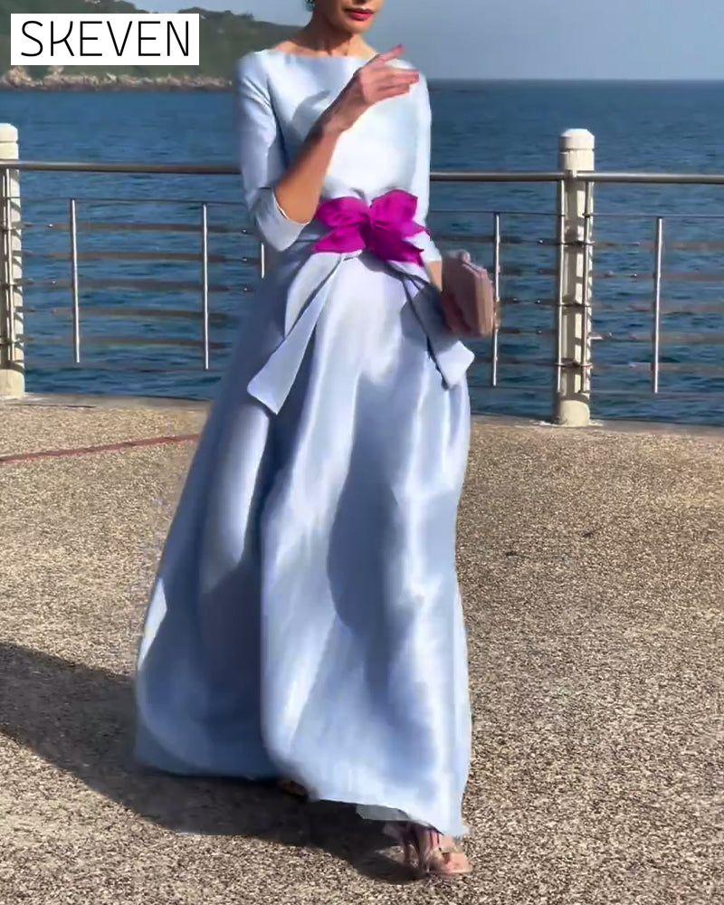 Elegant solid color three-quarter sleeve bow dress 202466 party dresses spring summer