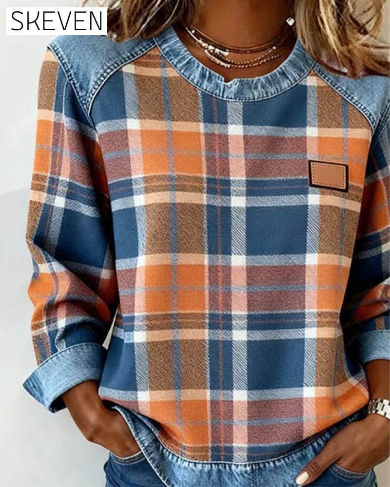 Kariertes Patchwork-Sweatshirt