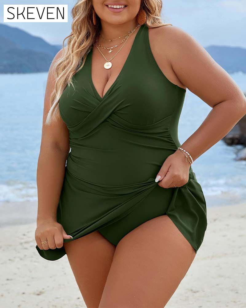 Sexy V-Neck Solid Color One-Piece Swimsuit