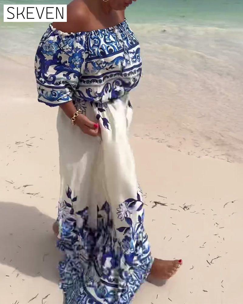 Off-Shoulder Printed Resort Dress