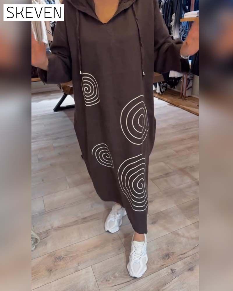 Kapuzenkleid mit langen Ärmeln, lockerer Passform