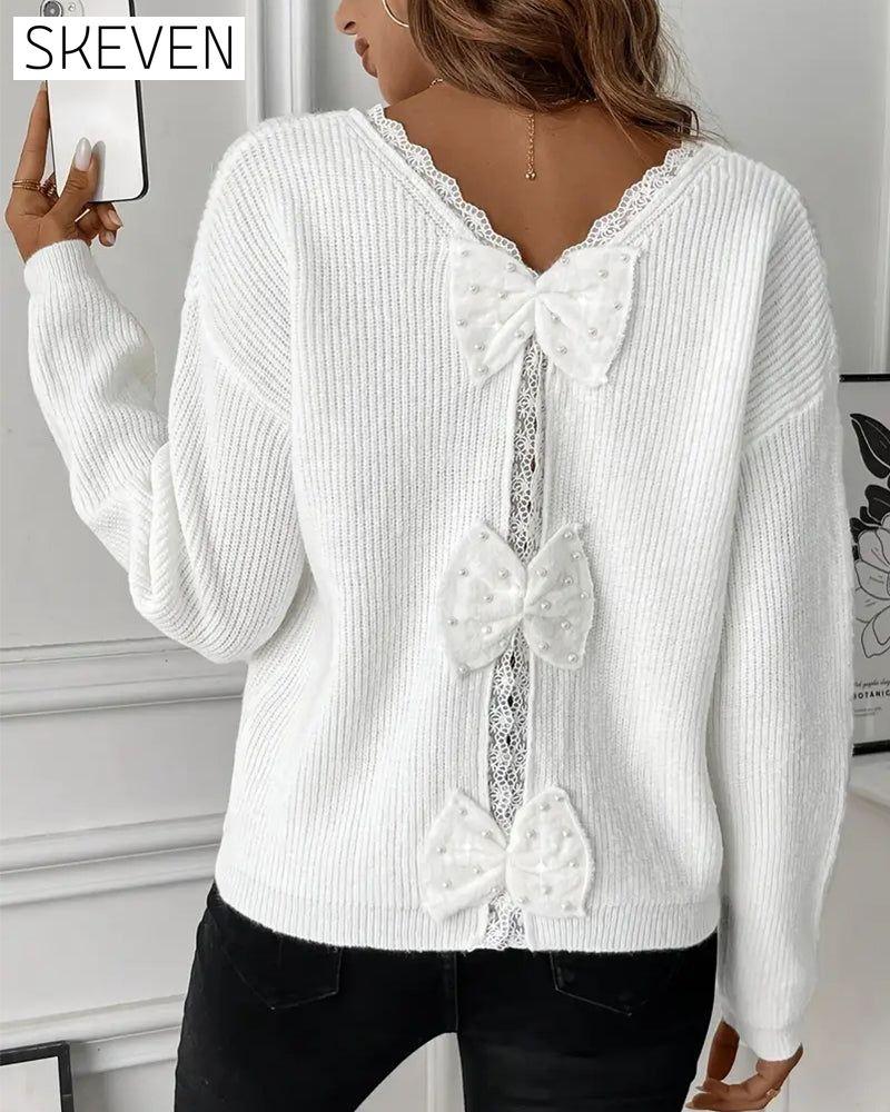 Long-Sleeved Back Bow Pullover