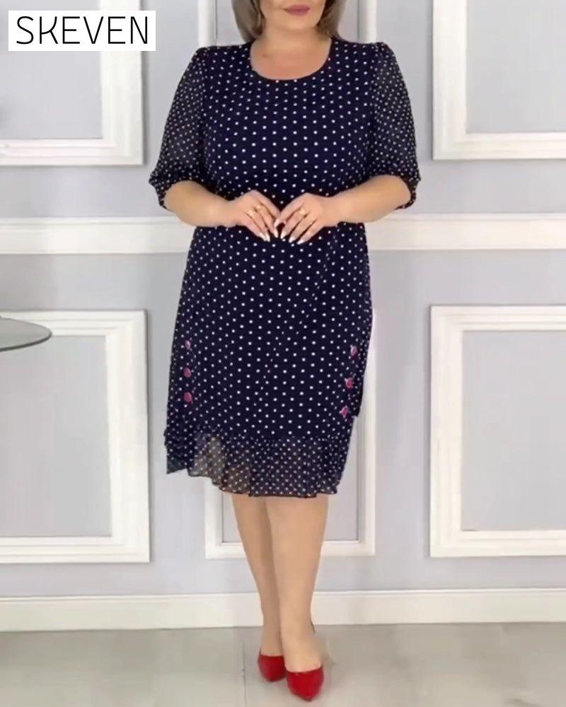 Robe élégante à manches courtes et imprimé à pois