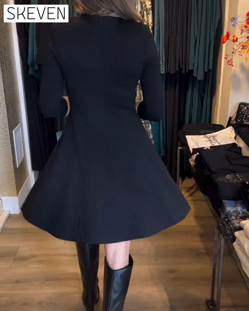 Solid color zipper elegant dress