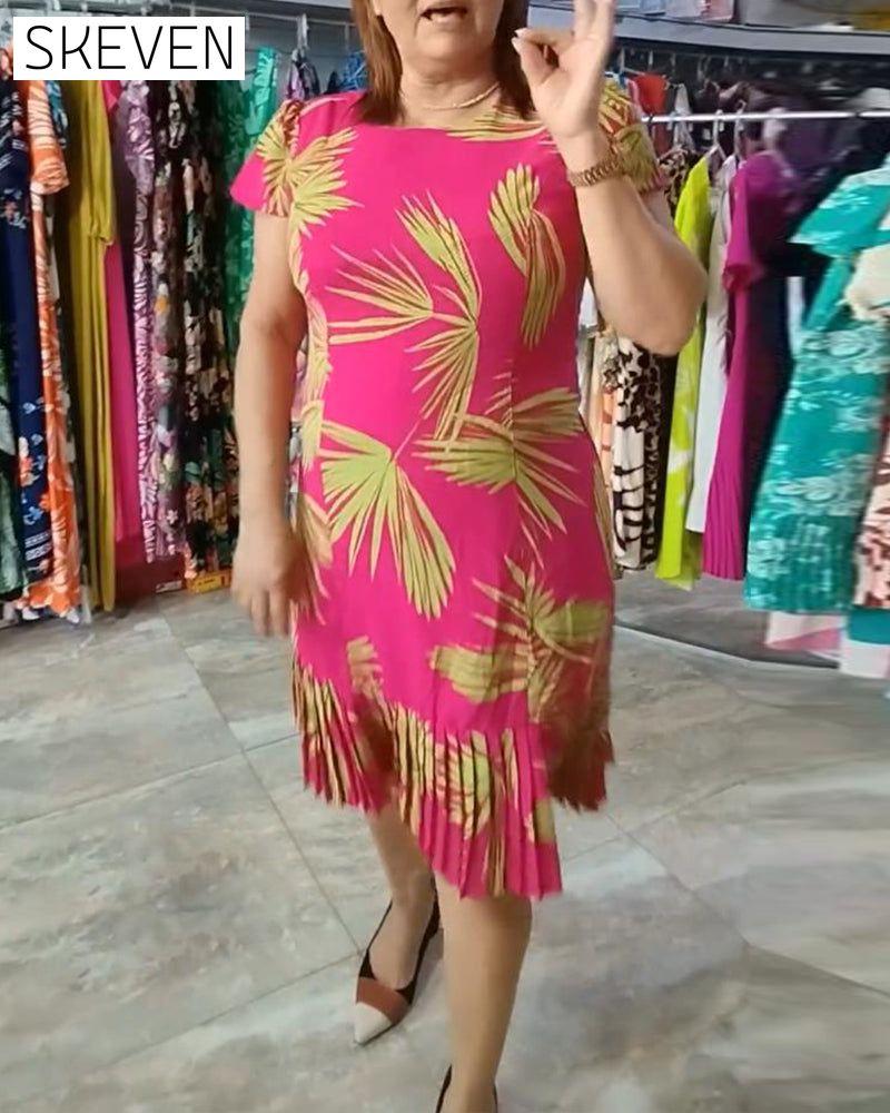 Kurzärmeliges, plissiertes Freizeitkleid