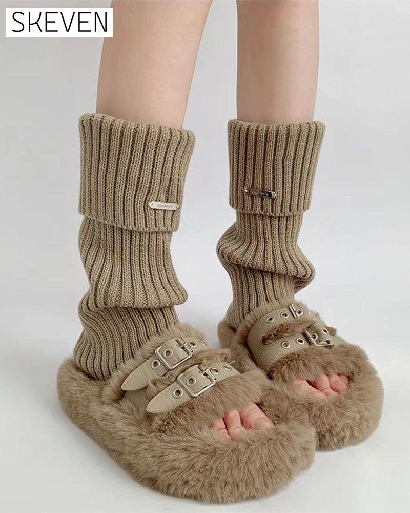 Schlichte Beinstulpen mit Metall-Etikett für Damen, minimalistische Damenmode 