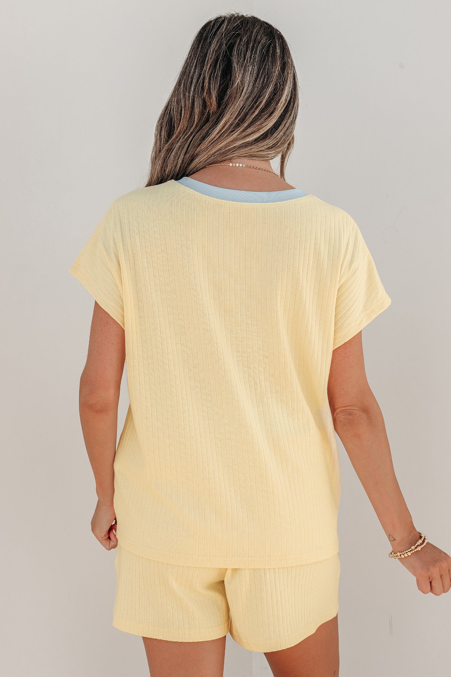 Colorblock Trim Ribbed Top & Shorts Set