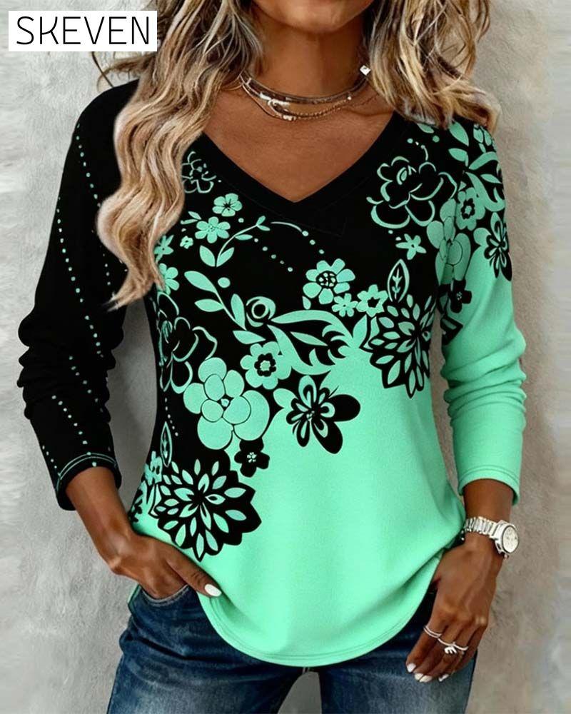 V-Neck Placement Print Top