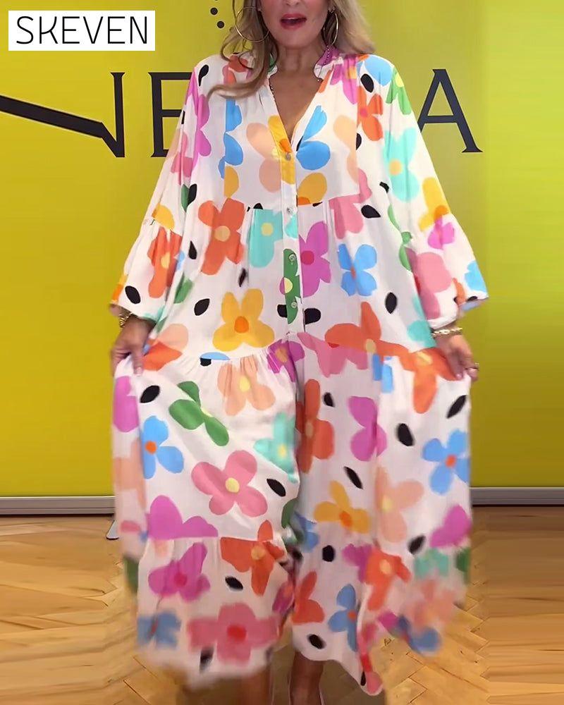 robe décontractée à manches cloche et imprimé floral coloré