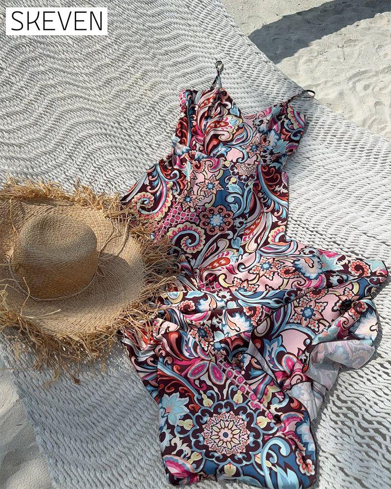 Robe bandoulière imprimée pour les vacances à la plage