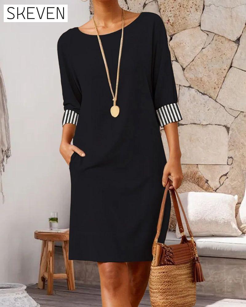Striped print round neck elegant dress casual dresses spring