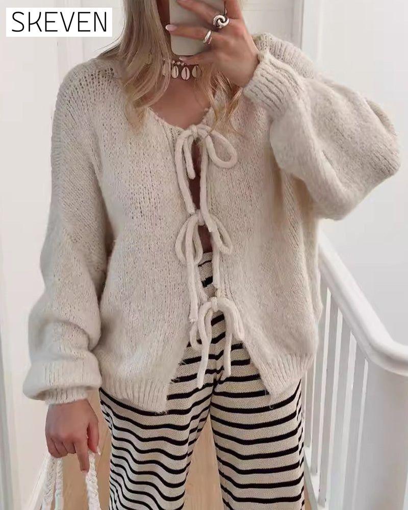 Lässiger, einfarbiger Cardigan mit Schnürung
