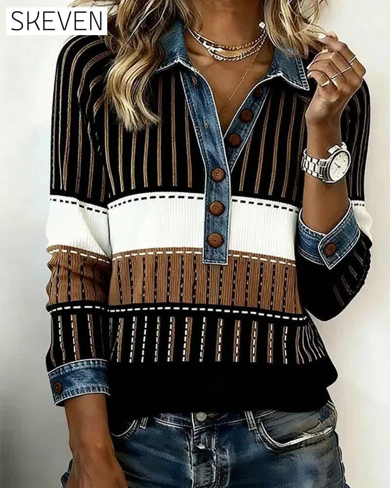Sweatshirt mit Knopfleiste und Farbblock-Design, vielseitig einsetzbar