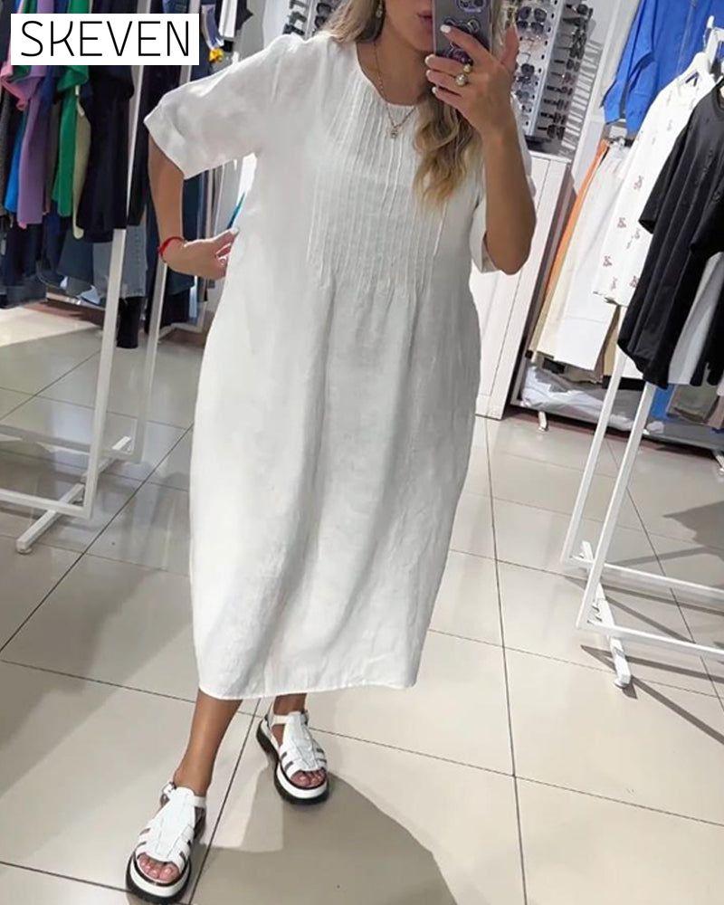 robe décontractée unie à manches courtes