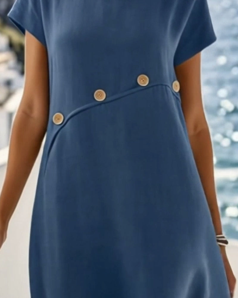 Crew-Neck Dress with Asymmetrical Hem