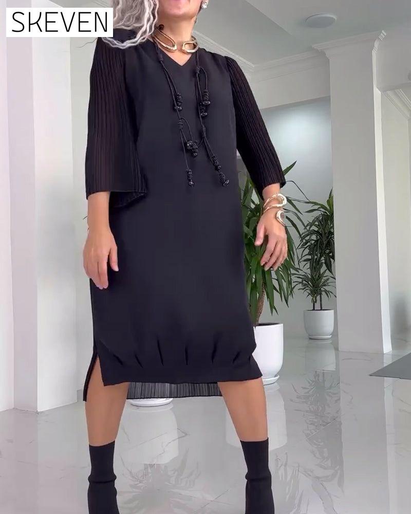 Freizeitkleid in Unifarbe mit Schlitz