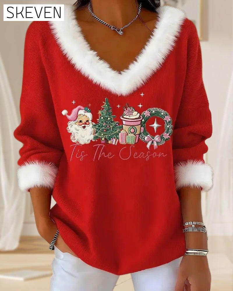 Fleece Patchwork Christmas Knit Top