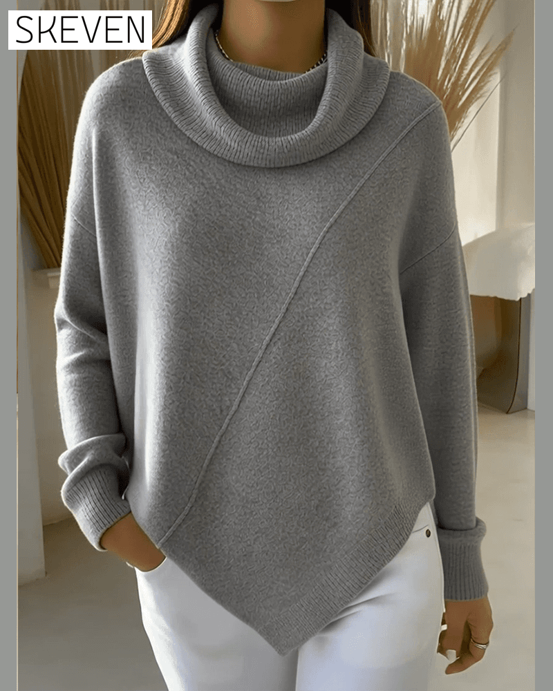 Asymmetrical Cowl Neck Pullover