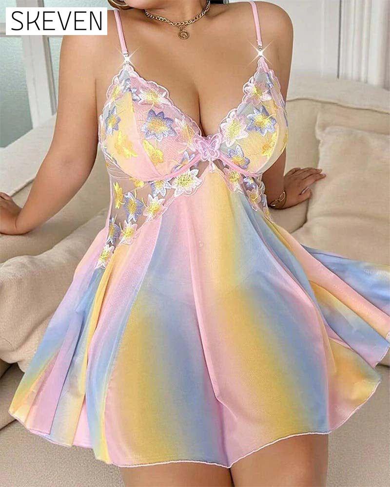 Plus Size Colorful Embroidered Camisole Nightgown