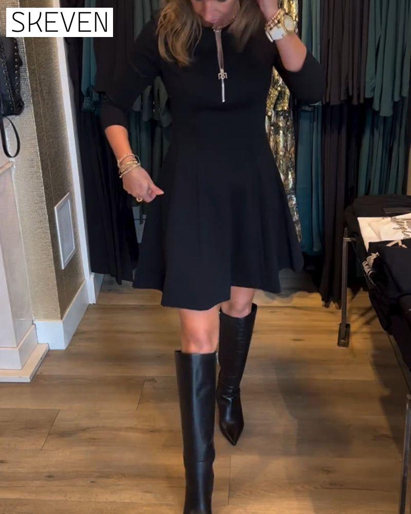 Solid color zipper elegant dress