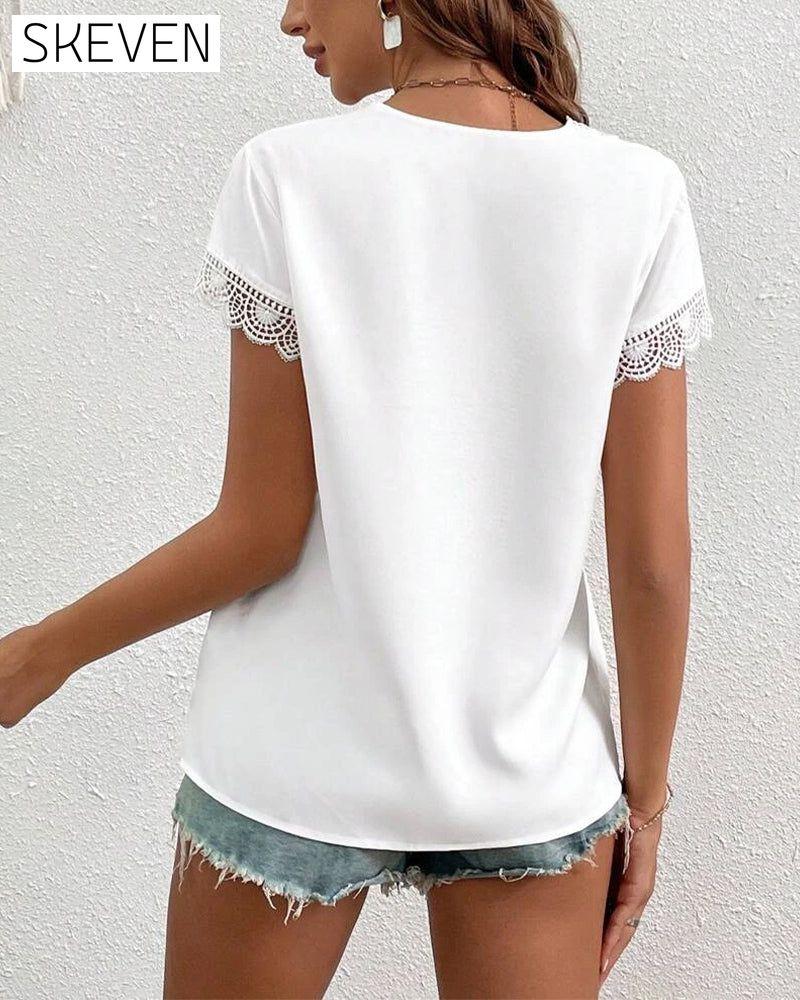 Spitzen-T-Shirt in Unifarbe