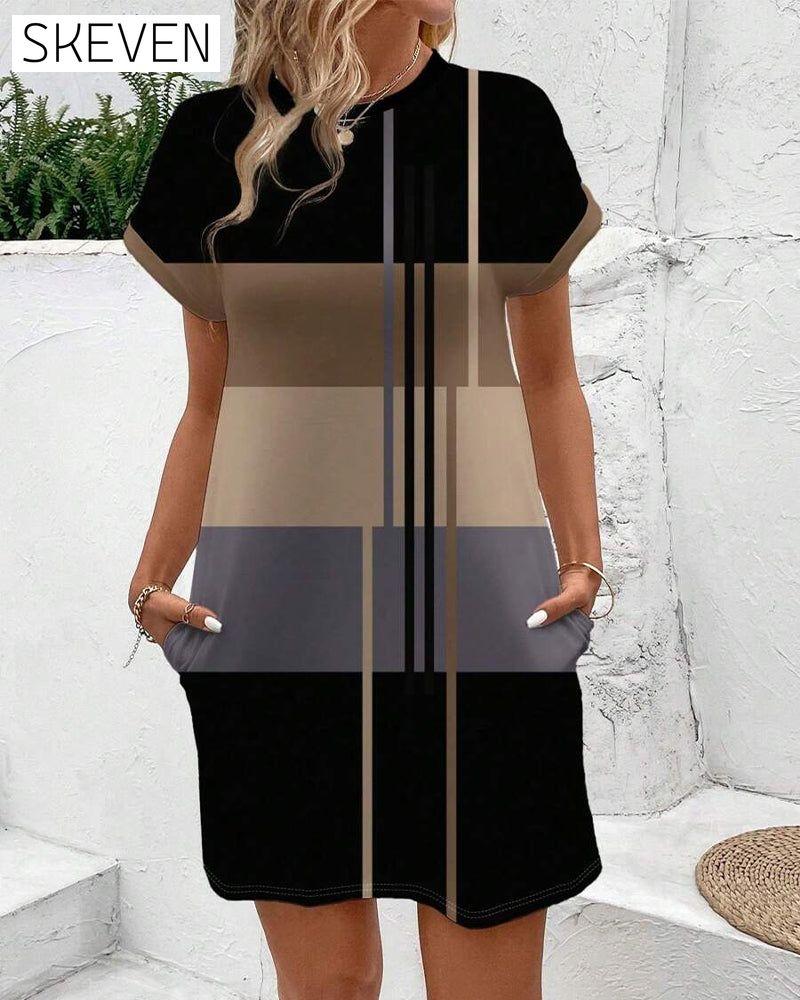 Modisches, lässiges Kleid mit Rundhalsausschnitt und Print