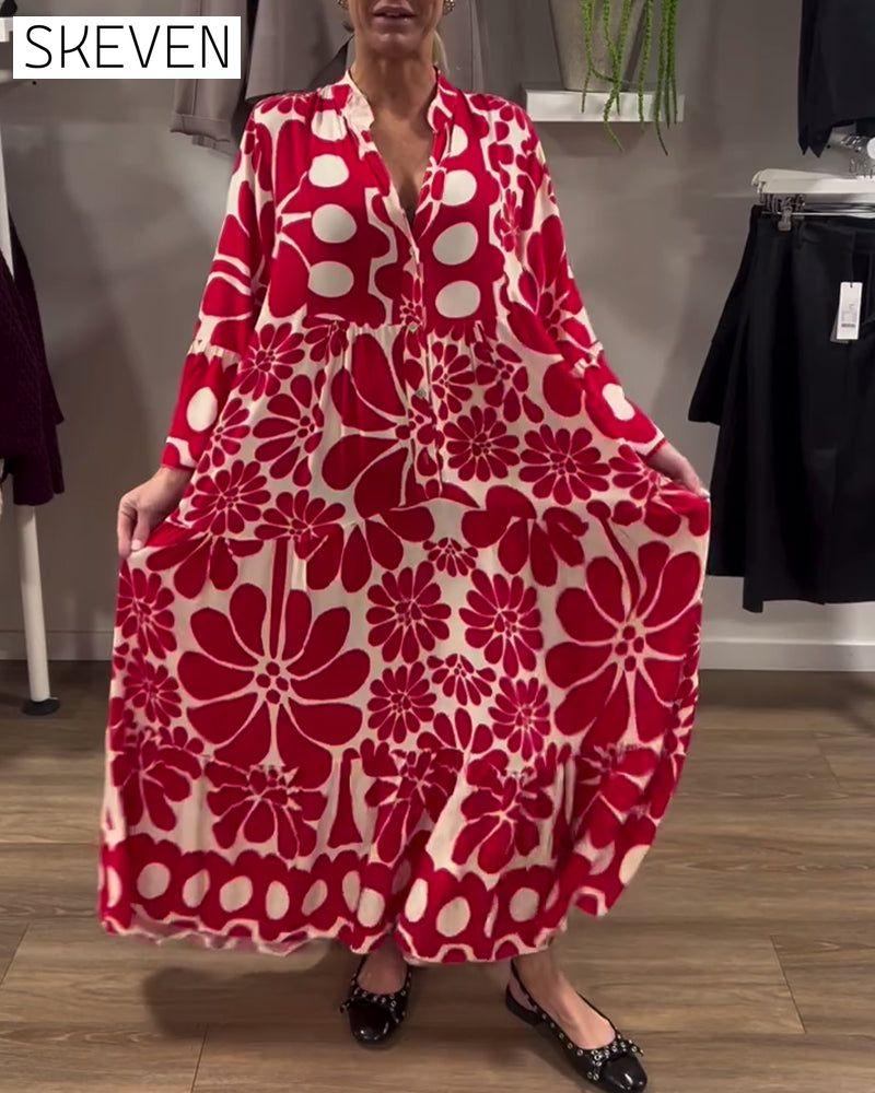 V-Neck Loose Plus Size Floral Print Dress