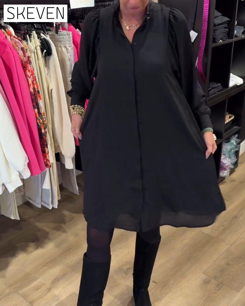 V-neck simple knee-length dress