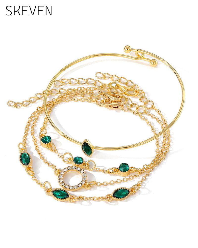 Circle rhombus rhinestone bracelet set of four
