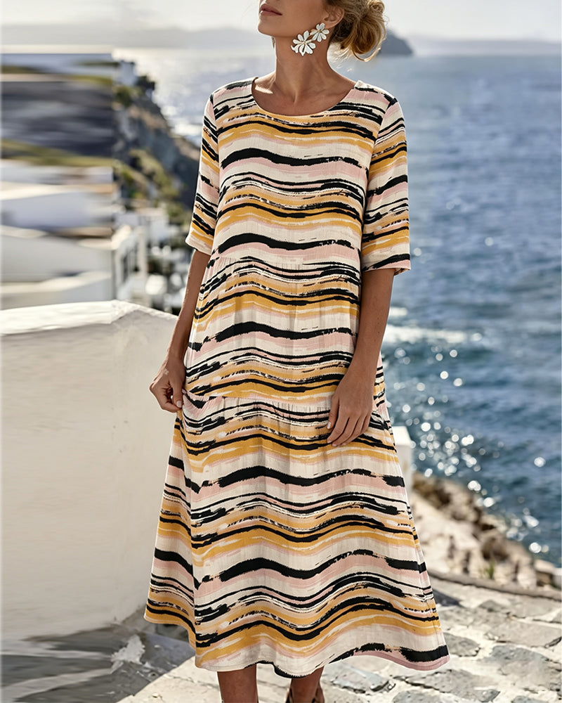 Contrast Striped Crew Neck Dress