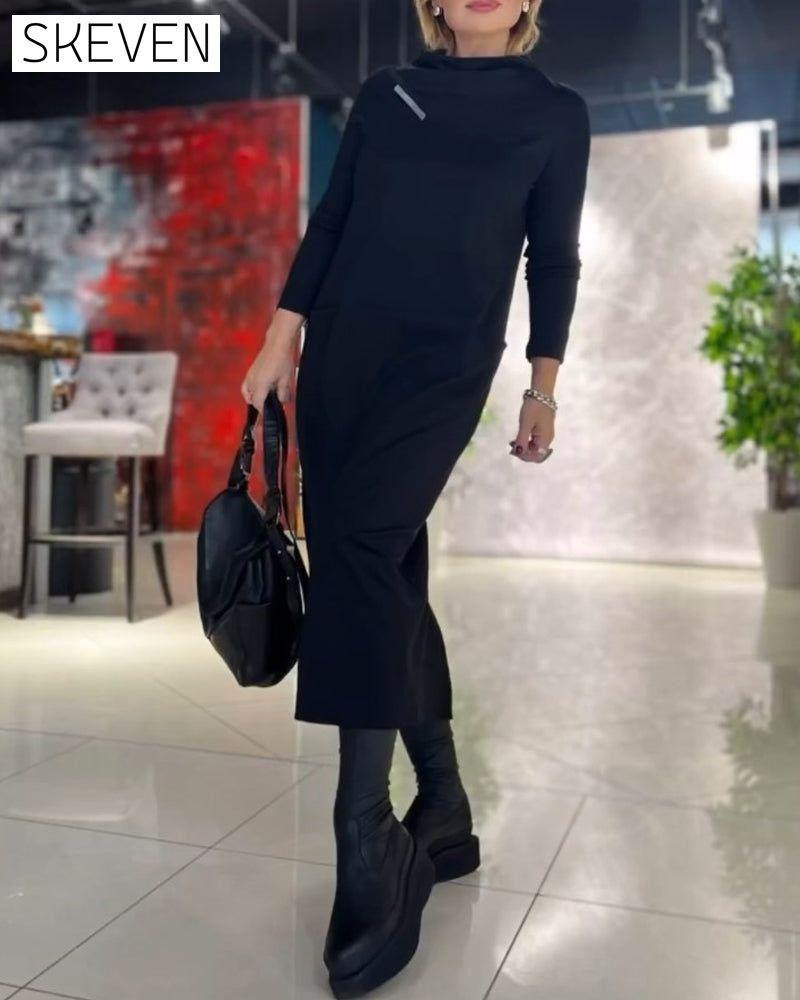 Solid Color Crew Neck Pocket Dress 2023 f/w 23BF casual dresses Clothes Dresses spring