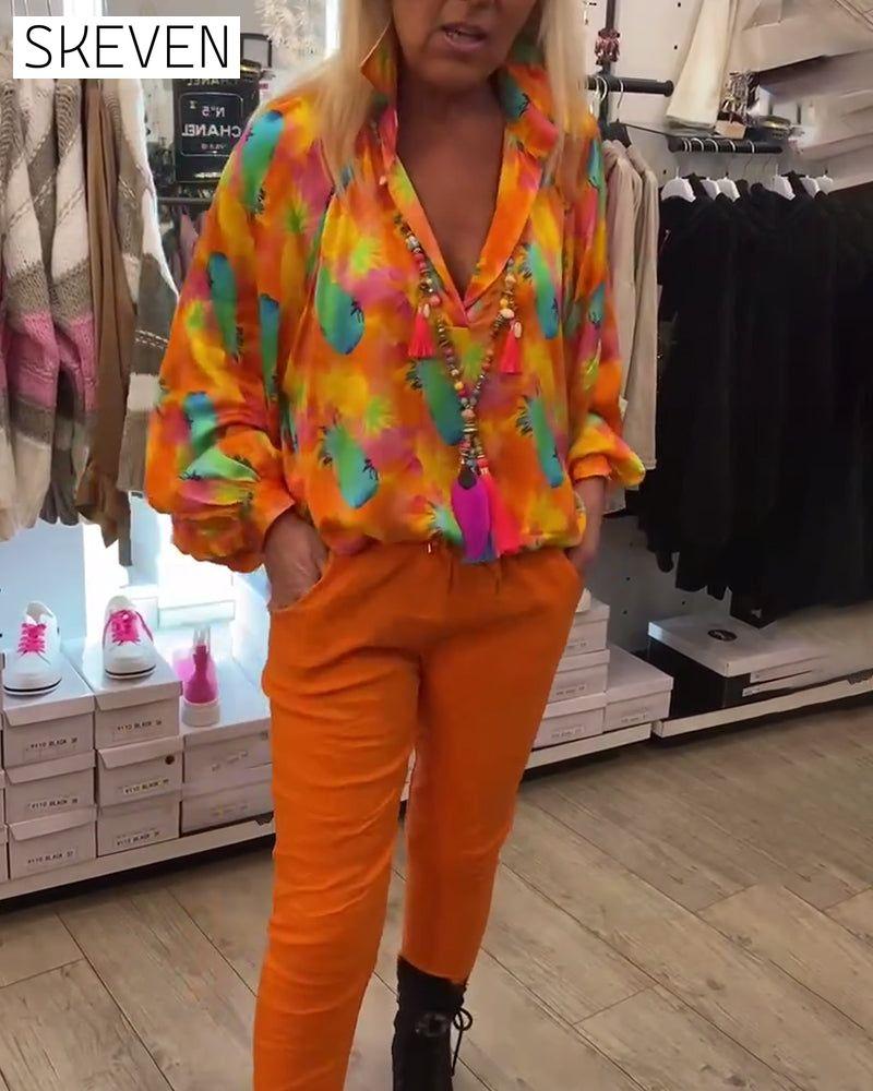 Women's Lapel floral Blouses